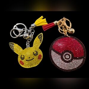 Yellow and Red Pikachu and Poké Ball Bag Charm Keychain Set